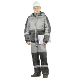 Фото товара Костюм рабочий Статус утеплённый, куртка+полукомбинезон, серый+черный вид спереди
