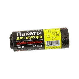 Фото товара Мешки для мусора ПНД 30 л / 8 мкм / 30 шт особо прочные, Континент 10197 вид спереди