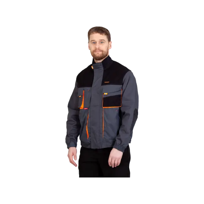Фото товара Куртка рабочая Манхеттен укороченная, темно-серый+оранж+черный вид спереди
