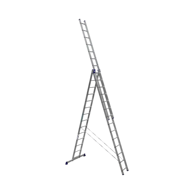 Фото товара Лестница трехсекционная алюминиевая усиленная 03 х 14 Алюмет 6314 вид спереди
