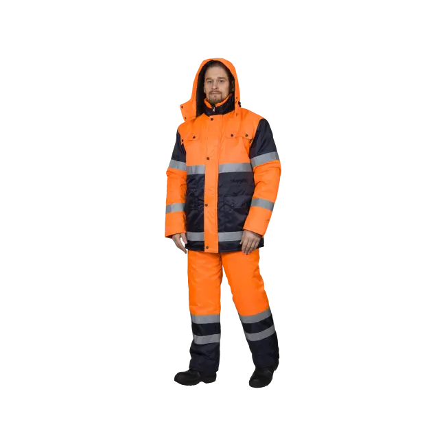 Фото товара Костюм рабочий Спектр-2 сигнальный утепленный, куртка+полукомбинезон вид спереди