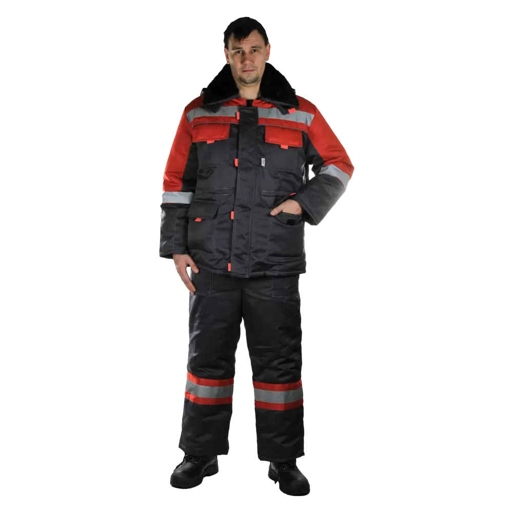 Костюм рабочий Нова утепленный, куртка+полукомбинезон, серый+красный