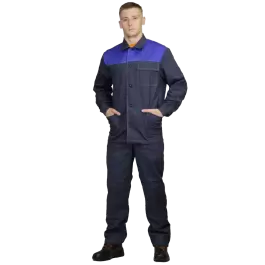 Фото товара Костюм рабочий Комфорт/Контакт, куртка+брюки, синий+василек, 100% хб вид спереди