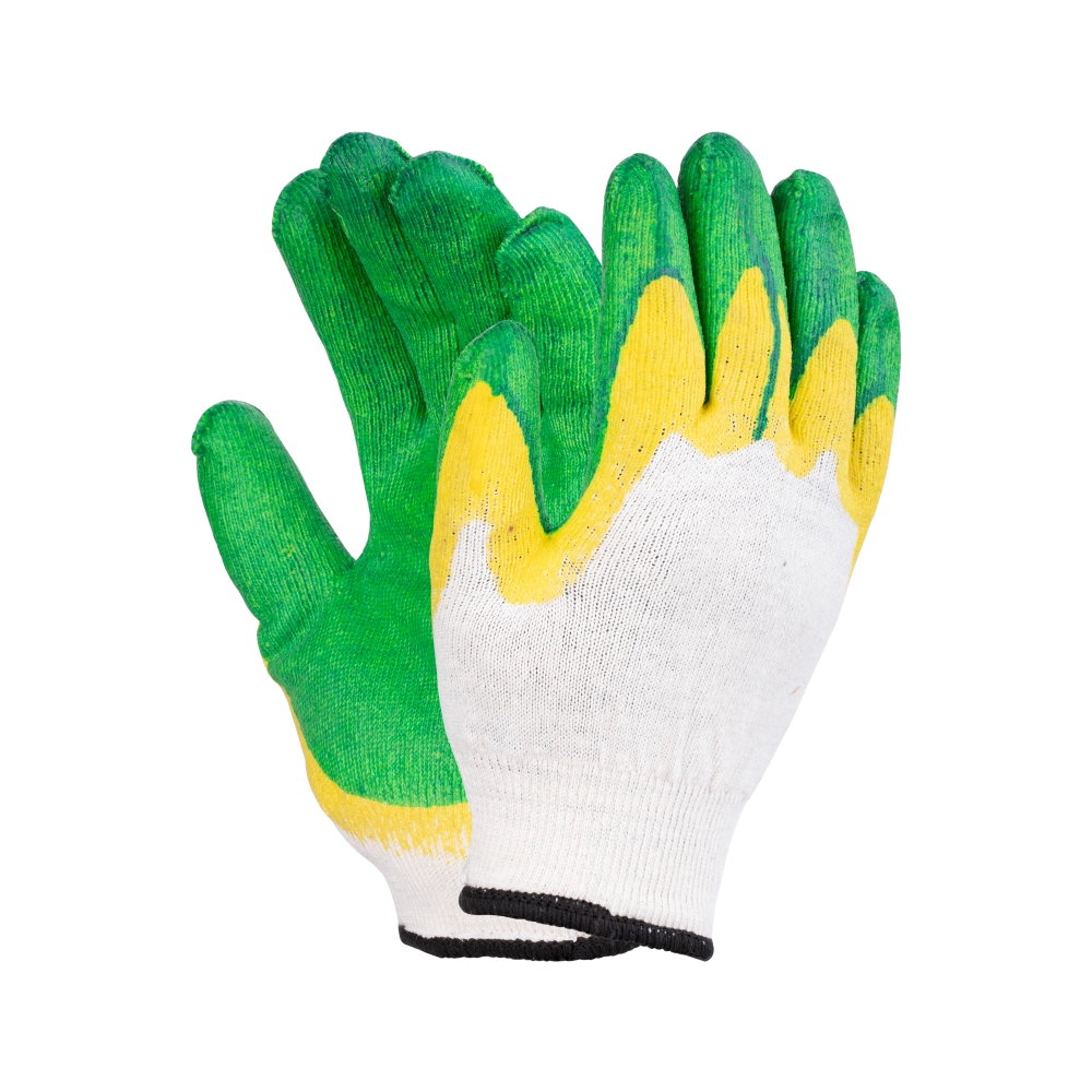 Перчатки х/б утепленные с латексным покрытием двойной облив зеленые, арт.1507У
