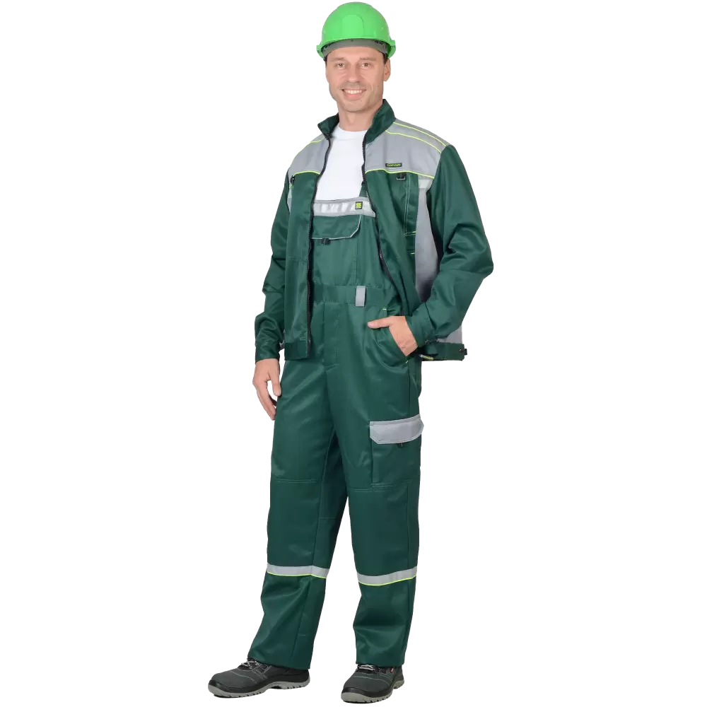 Костюм рабочий Практик-1, куртка+полукомбинезон, зеленый+серый