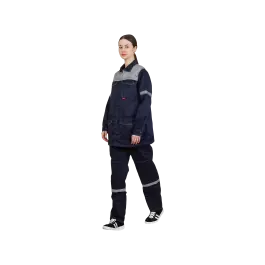 Фото товара Костюм рабочий женский Механик, куртка+полукомбинезон, синий+серый вид спереди