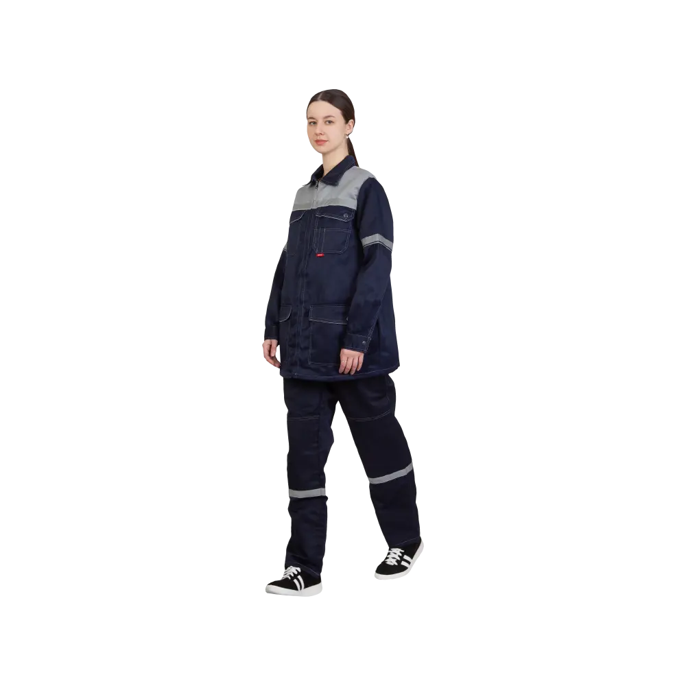 Костюм рабочий женский Механик, куртка+полукомбинезон, синий+серый