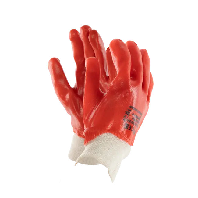 Фото товара Перчатки с полным ПВХ покрытием (красные маслобензостойкие), арт. 0428-1 вид спереди