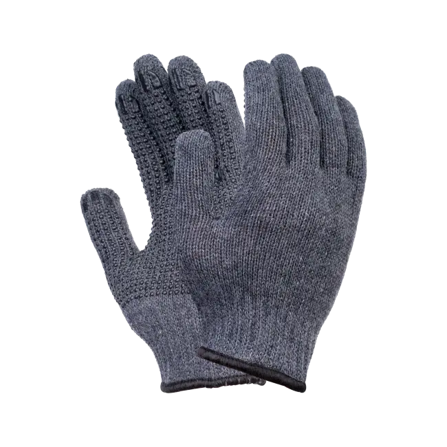 Фото товара Перчатки х/б полушерсть с ПВХ, 65гр, 7 класс, точка, арт. 103, серые вид спереди