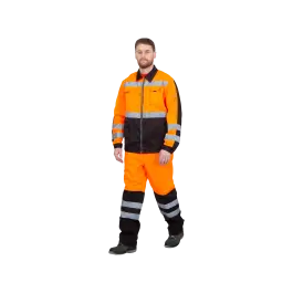 Фото товара Костюм рабочий Магистраль-Люкс, куртка+брюки, оранж+черный вид спереди