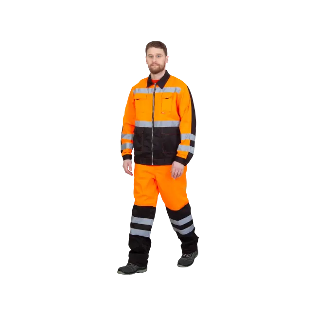 Фото товара Костюм рабочий Магистраль-Люкс, куртка+брюки, оранж+черный вид спереди