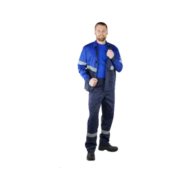 Фото товара Костюм рабочий Вираж-Антистат, куртка+брюки, темно-синий+василек вид спереди