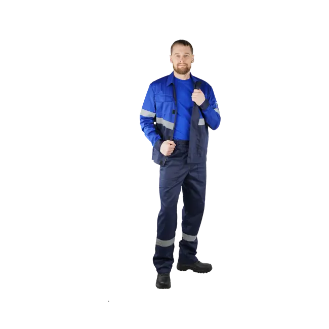 Фото товара Костюм рабочий Вираж-Антистат, куртка+брюки, темно-синий+василек вид спереди