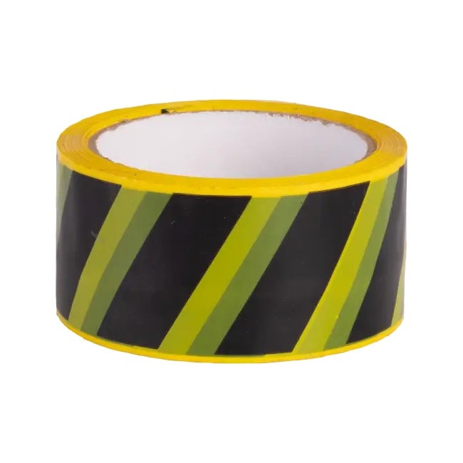Фото товара Клейкая лента полипропиленовая 48 мм х 50 м черно-желтая (как оградительная, для разметки) вид спереди