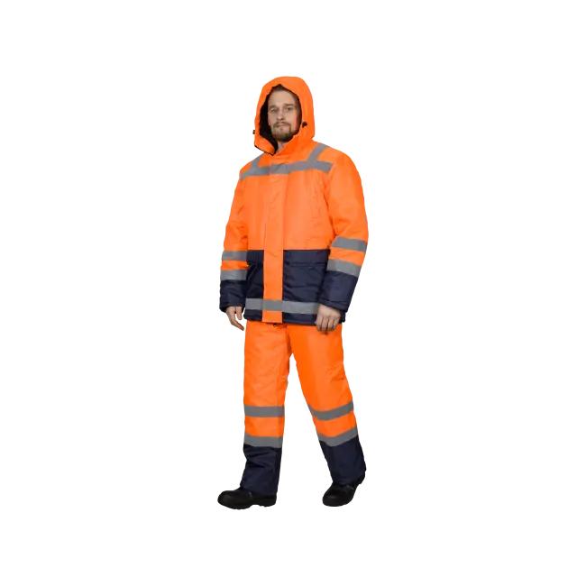 Фото товара Костюм рабочий Магистраль-3 утепленный, куртка+полукомбинезон, синий+оранж вид спереди