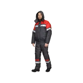 Фото товара Костюм рабочий Орбита утепленный, куртка+полукомбинезон, серый+красный вид спереди