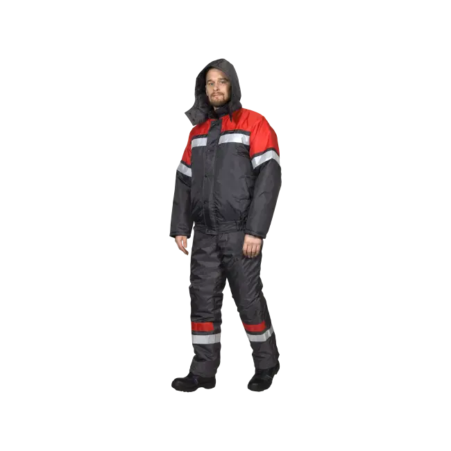 Фото товара Костюм рабочий Орбита утепленный, куртка+полукомбинезон, серый+красный вид спереди