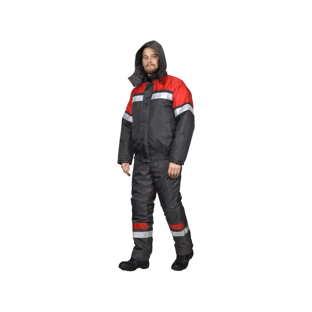 Костюм рабочий Орбита утепленный, куртка+полукомбинезон, серый+красный
