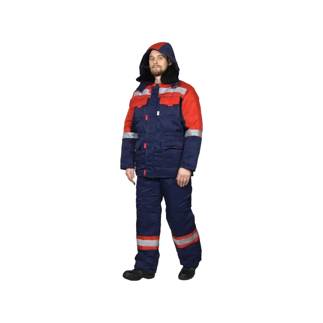 Фото товара Костюм рабочий Нова утепленный, куртка+полукомбинезон, синий+красный вид спереди