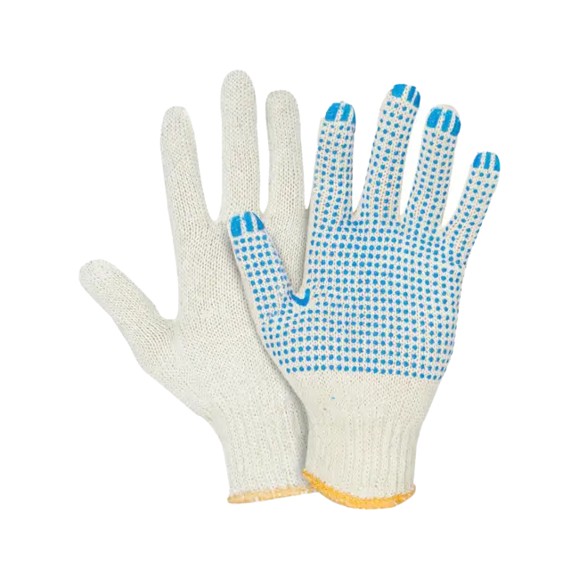 Фото товара Перчатки х/б с ПВХ, 52гр,  7 класс, точка, арт. 0052У, белые вид спереди
