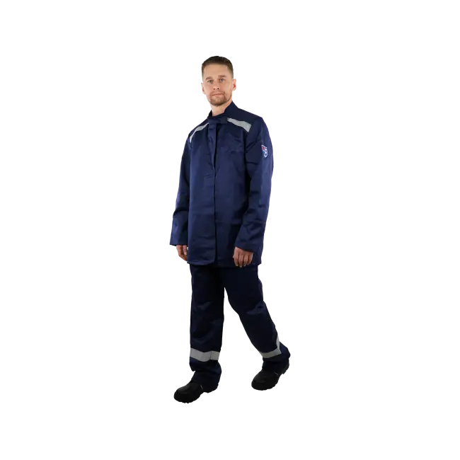 Фото товара Костюм сварщика 3 класса защиты ХБ с огнестойкой пропиткой, куртка+брюки, темно-синий вид спереди