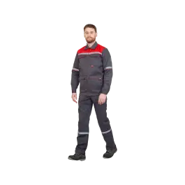 Фото товара Костюм рабочий Механик, куртка+брюки, серый+красный вид спереди