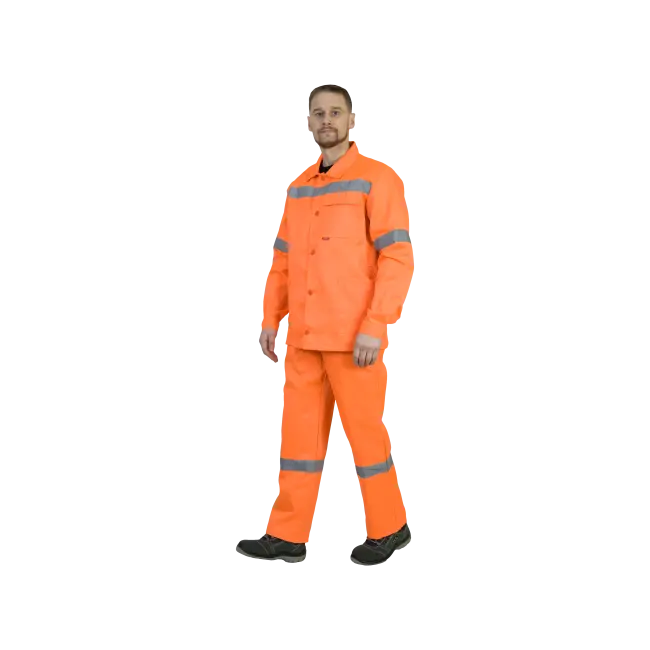 Фото товара Костюм рабочий Сигнал с СОП, куртка+полукомбинезон, оранжевый вид спереди
