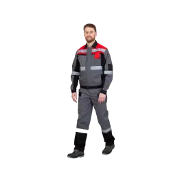 Фото товара Костюм рабочий Виват, куртка+брюки, серый+красный вид спереди