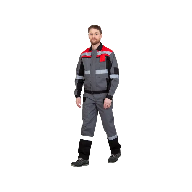 Фото товара Костюм рабочий Виват, куртка+брюки, серый+красный вид спереди