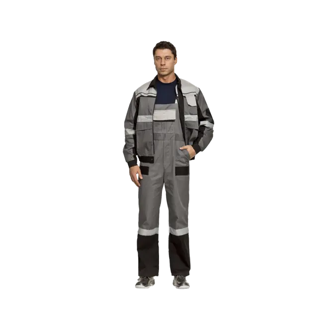 Фото товара Костюм рабочий Виват, куртка+полукомбинезон, серый+серый вид спереди