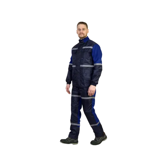 Фото товара Костюм рабочий Автотехник Авангард, куртка+полукомбинезон, василек+синий вид спереди