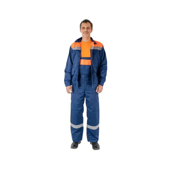 Фото товара Костюм рабочий Специалист куртка+полукомбинезон, синий+оранжевый вид спереди