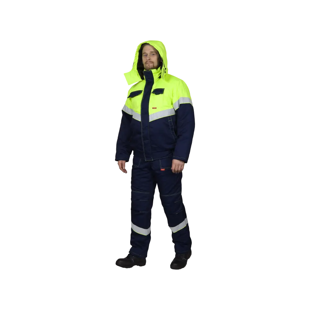 Костюм рабочий Навигатор утепленный с капюшоном, куртка+полукомбинезон, синий+лимон