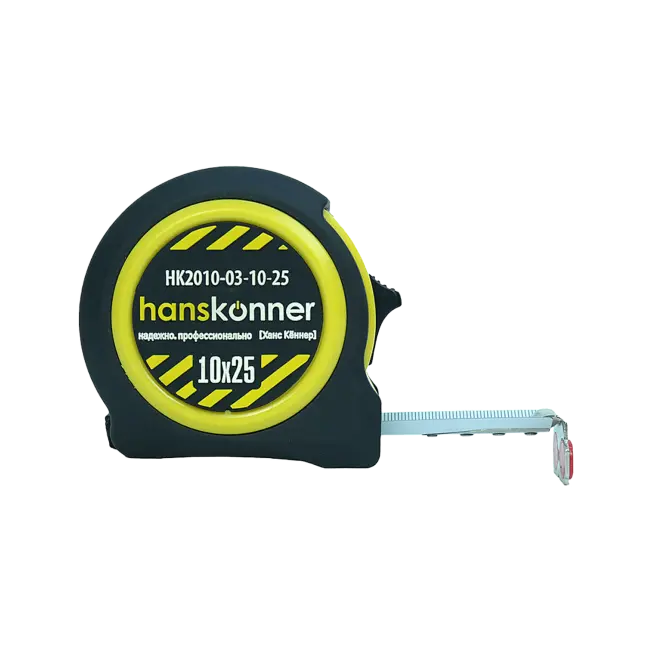 Фото товара Рулетка 10 м x 25 мм, 2 стопа, мощный магнит, Hanskonner HK2010-03-10-25 вид спереди