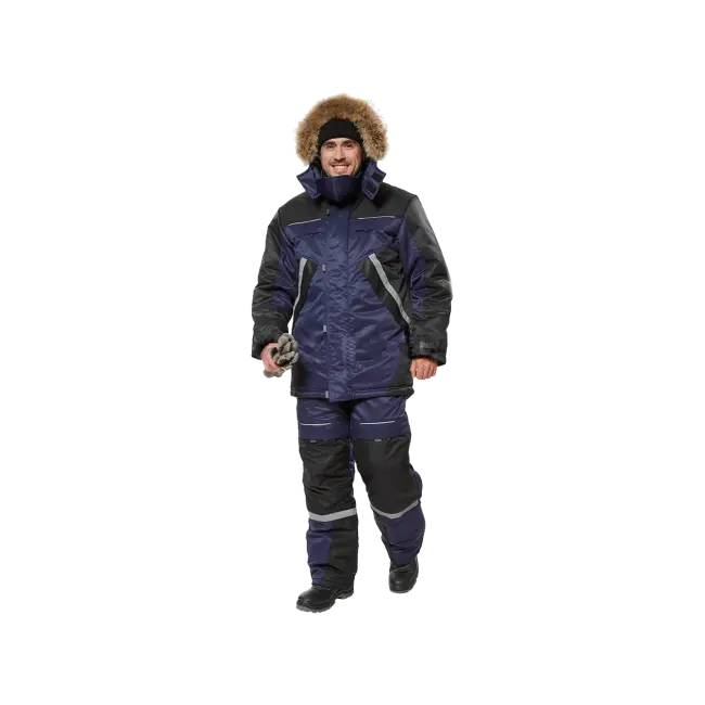 Фото товара Костюм рабочий Полярник утепленный, куртка+полукомбинезон, темно-синий+черный вид спереди