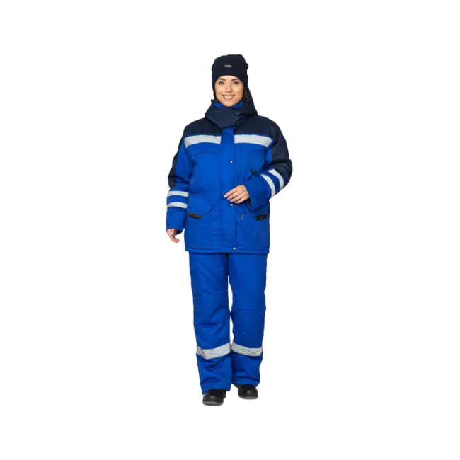Фото товара Костюм рабочий женский Зима утепленный, куртка+полукомбинезон, василек+синий вид спереди
