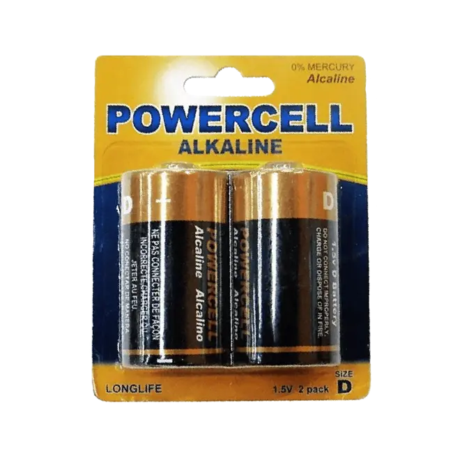 Фото товара Элемент питания щелочной (батарейка) Powercell, 1,5 V, тип D, 2 шт/уп, LR20 вид спереди