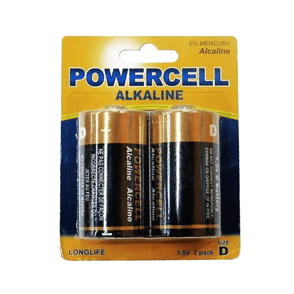 Элемент питания щелочной (батарейка) Powercell, 1,5 V, тип D, 2 шт/уп, LR20