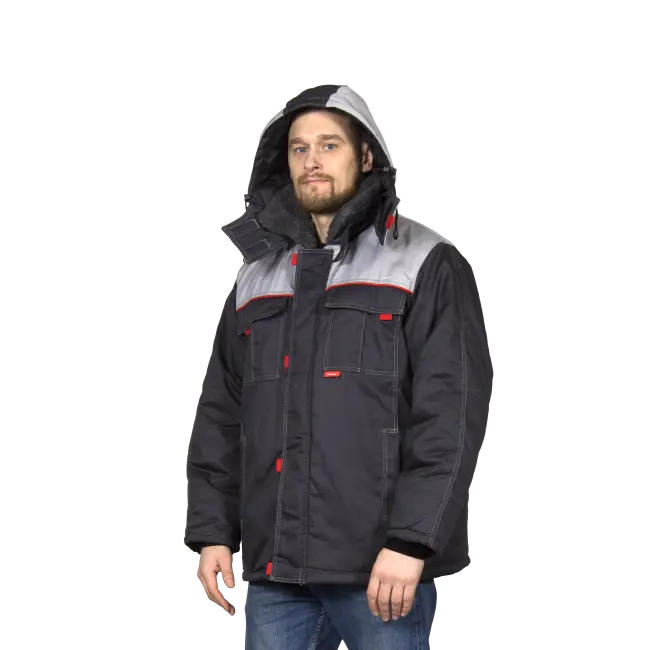 Фото товара Куртка рабочая Фаворит утепленная удлиненная, серая вид спереди