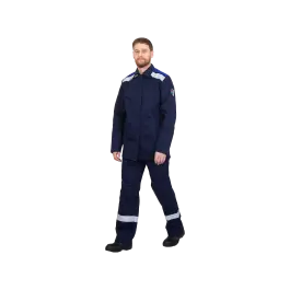 Фото товара Костюм сварщика 2 класса защиты 100% ХБ с огнестойкой пропиткой, куртка+брюки, синий+василек вид спереди