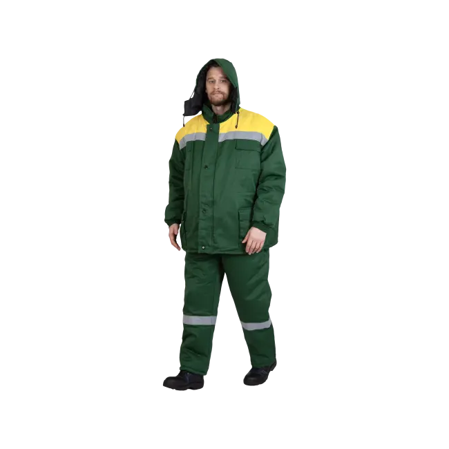 Фото товара Костюм рабочий Буран-А утепленный, куртка+полукомбинезон, зеленый вид спереди