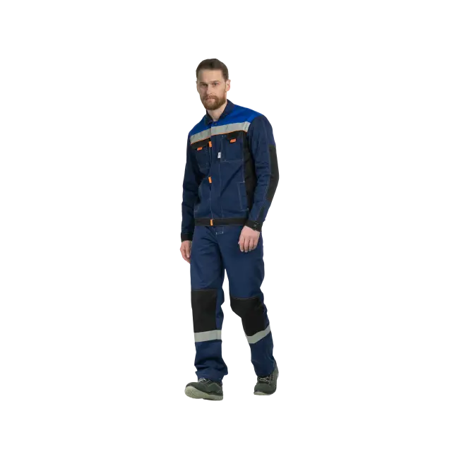 Фото товара Костюм рабочий Модуль, куртка+брюки, синий+черный+василек вид спереди