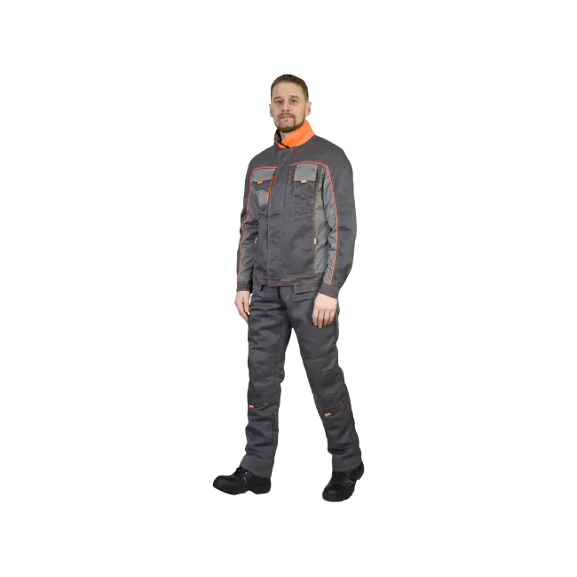 Фото товара Костюм рабочий Бренд-2, куртка+полукомбинезон, темно-серый+светло-серый вид спереди