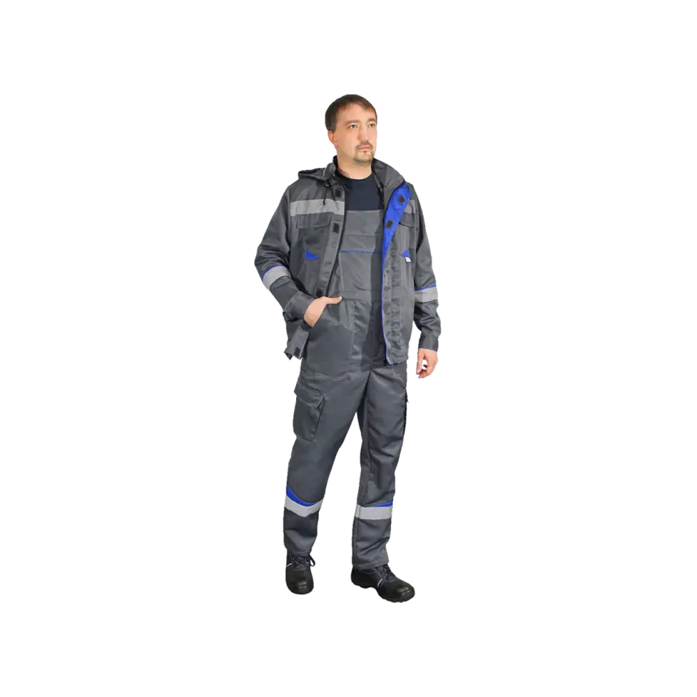 Костюм рабочий Грань с капюшоном, куртка+полукомбинезон, серый