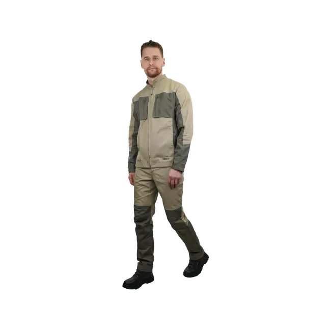 Фото товара Костюм рабочий Дрим, куртка+брюки, тк.270 гр, бежевый+олива вид спереди