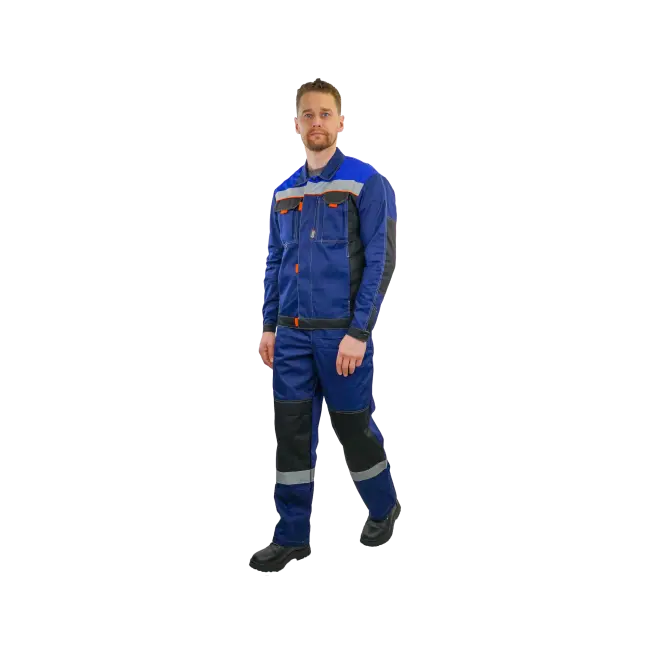 Фото товара Костюм рабочий Модуль, куртка+полукомбинезон, синий+черный+василек вид спереди