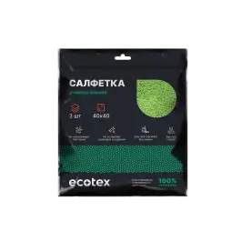 Фото товара Салфетка из микрофибры 40 х 40 см 3 шт/уп, Ecotex зеленая вид спереди