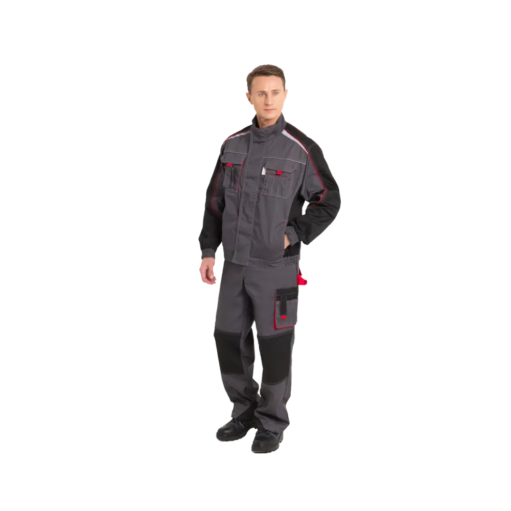 Костюм рабочий Коста, куртка+брюки, серый+черный+красный (уценка-лого)