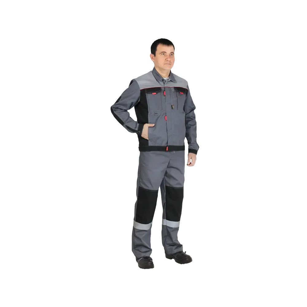 Костюм рабочий Модуль, куртка+полукомбинезон, серый+черный+светло-серый