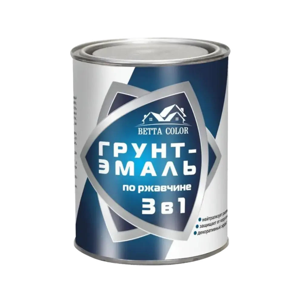 Грунт-эмаль по ржавчине Betta Color 3 в 1 серая, 0,8 кг